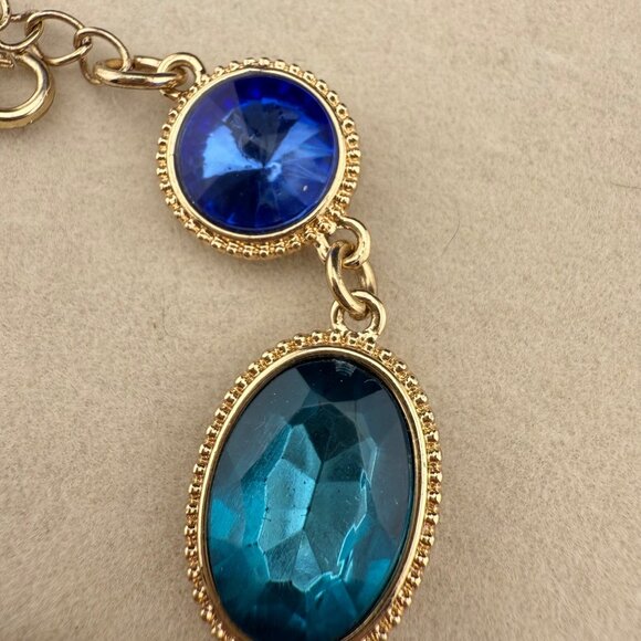 Gold-Tone Chain Bracelet With Blue & Turquoise Faceted Accents Adjustable Clasp - Picture 2 of 6